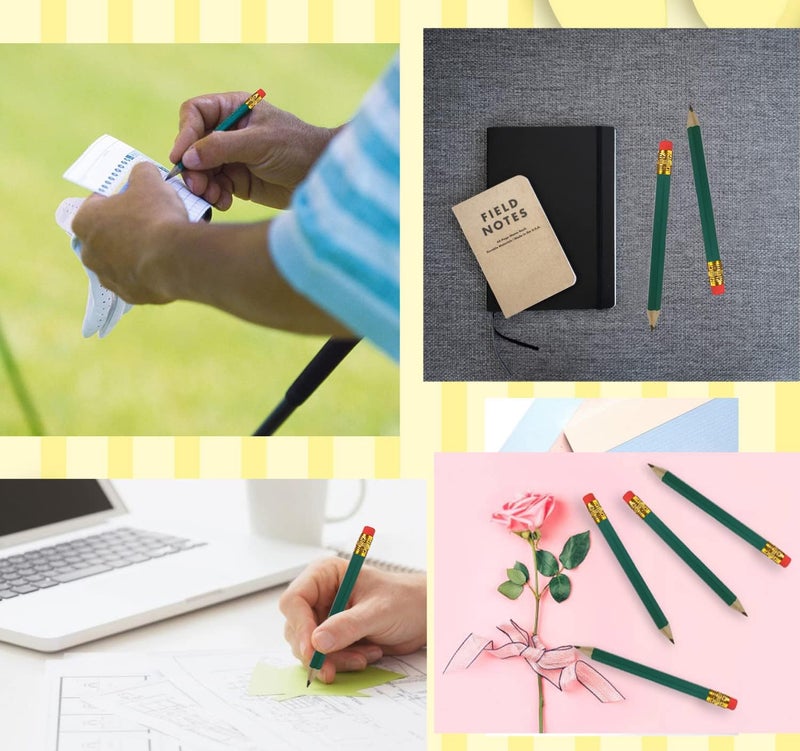 Adhere 50pcs Golf Pencils with Eraser Hexagon Wooden half Pencils Graphite 2B for Golf Event Scoring, Classroom, Wedding, Pew, Pocket | Free Pencil Sharpener (Green・Hexagon・50pcs) - Image 5